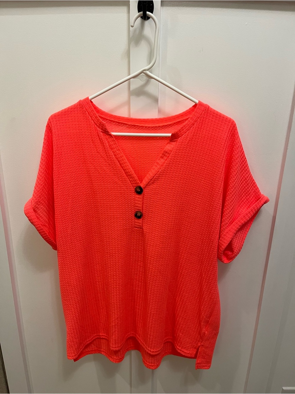SHEIN Neon Coral Short Sleeve Henley Top